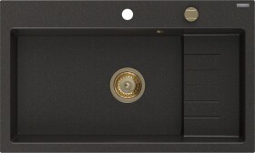 MEXEN/S MEXEN/S - Omar granitový drez 800 x 480 mm, čierna/zlatá metalik, zlatý sifón 6520801005-75-G