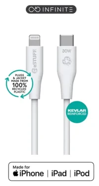 ESTUFF INFINITE (GRS) biela / Kábel / USB-C na Lightning / MFi / 2 m (ES602270-BULK)