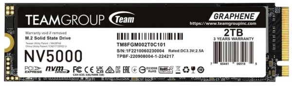 TeamGroup NV5000 2 TB(PCIe 4.0 x4 NVMe | M.2 2280 | Graphen-Kühlkörper)