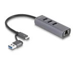 DeLock 3 Port USB 5 Gbps + Gigabit LAN sivá / USB hub / USB-C / 3× USB-A 5 Gbps / 1× RJ-45 / 0,2 m (64282)