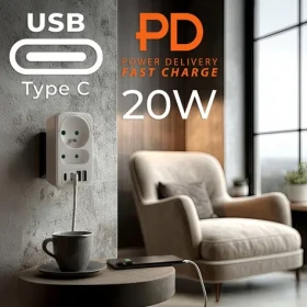 Maclean MCE249 bílá / Rozbočovač zásuvky s USB / 2x zásuvka / 2x USB-A / 2x USB-C PD 20W (MCE249 F/W)