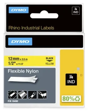 Dymo Rhino páska 12mm x 3,5m čierna na žltej / Páska do štítkovača / Nylon / Vodeodolná / UV odolná (18490)
