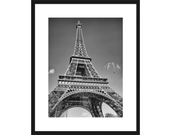 Rámovaný obraz Eiffelova veža 40x50 cm, čiernobiely%