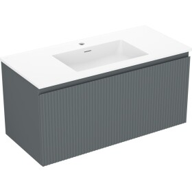 MEXEN/S - Rivel kúpeľňová skrinka 100 cm s umývadlom Otis, 1 šuplík, reliéf, grafit mat/biela mat 91A20-10047-1-BF66-W18M01