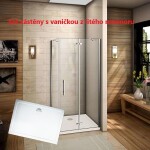 H K - Sprchovací kút MELODY F5 90x76 cm s jednokrídlovými dverami s pevnou stenou, (dvere 90cm / bočná stena 76cm) vrátane sprchovej vaničky z liateho mramoru SE-MELODYF59076/THOR-90x76