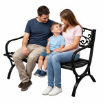 Mamido Záhradná kovová lavica pre 2 osoby dekoratívna čierna