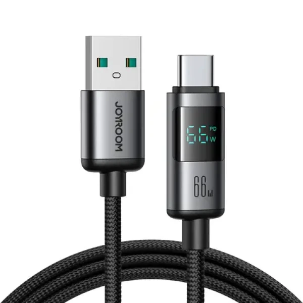 Joyroom S-A16 Pro Prism Series Nabíjací kábel s displejom USB-A (M) - USB-C (M) 66W 1.2m čierna (6956116714420)