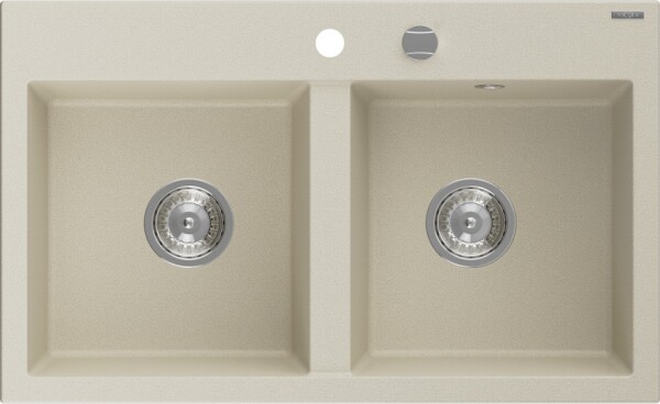 MEXEN MEXEN - Hektor granitový drez 2-bowl 800 x 480 mm, béžová, sifón chróm 6521802000-69