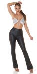 Sexy faux leather flared thermal pants highwaist brown M/L