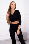 Žebrovaný crop top set v černé barvě UNI