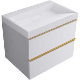 CERANO - Kúpeľňová skrinka Velora - biela matná, úchytka zlatá + umývadlo z lit. mramoru Vita - biela lesklá - 70x63x46,5 CER-8050BD84004