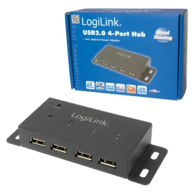 LogiLink UA0141A čierna / USB Hub / 4X USB 2.0 / kovové telo / napájací adaptér (UA0141A)