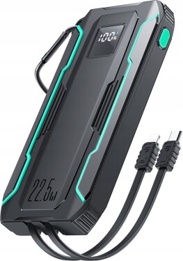 Joyroom Powerbank JR-L017 10000mAh 22.5W z wbudowanymi kablami USB-C, Lightning Čierny