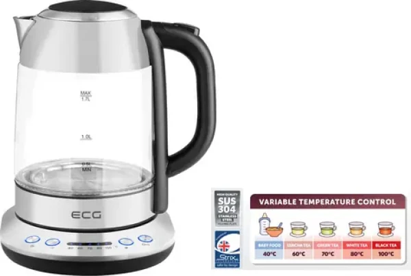 ECG RK 1781 Glass strieborná / rýchlovarná kanvica / 2200W / 1.7 L / sklo a nerez (100001129819)