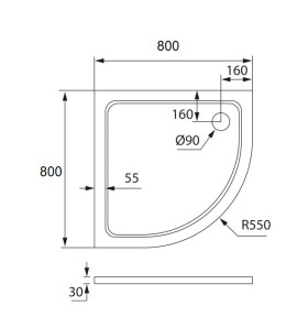 H K - THOR Sprchová vanička z liateho mramoru, štvrťkruh, R550 80x80x3 cm SE-THOR-80Q