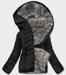 Čierno-sivá krátka obojstranná dámska zimná bunda (2M-21507) odstíny černé XL (42)