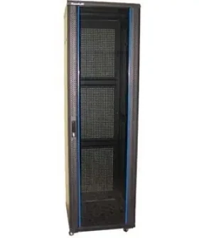 Xtendlan 47U/600x800 čierna / Stojanový rozvádzač / 19" / sklenené dvere / perforovaný chrbát (TELCO-47U-68-BLACK-S)