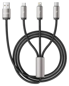 Tech-Protect UltraBoost 3in1 sivá / Nabíjací kábel / USB-A / Micro-USB / Lightning / USB-C / 1 m / 3,5 A