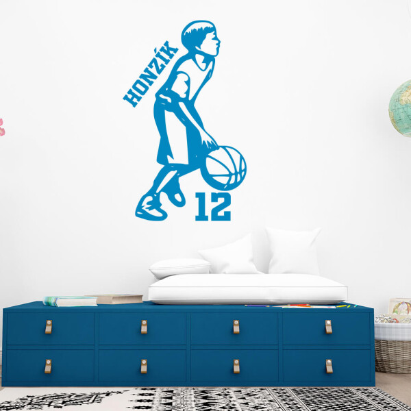 Veselá Stena Samolepka Malý basketbalista Farba: modrá, Veľkosť: 40 x 25 cm
