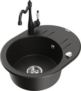 MEXEN/S MEXEN/S - Kevin granitový drez 1-miska s odkvapkávačom vrátane batérie Carla, čierna/zlatá metalik 6517-75-670700-70