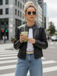 Dámska kožená bunda so stojačikom čierna FashionStreet TY5568 L
