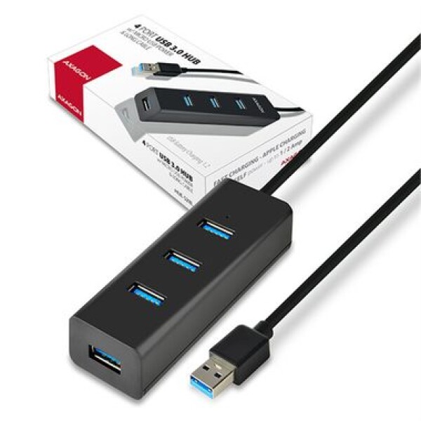 Axagon HUE-S2BL, 4X USB 5Gbps CHARGING húb, micro USB napájací konektor, kábel USB-A 120cm (HUE-S2BL)