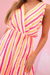 Dámske bavlnené šaty s farebnými pruhmi v neónovo ružovej farbe UNI