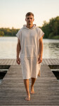 Pánske vafľové pončo Saimaa s kapucňou Egret L-XL