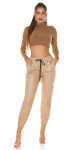 Trendy Highwaist leatherlook pants "Joggerstyle" green Einheitsgroesse