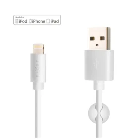 FIXED Dátový a nabíjací kábel s konektorom Lightning biela / 2.4A / držiak a sťahovací pásik v balení / dopredaj (FIXD-UL-WH)
