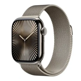 Apple Watch Series 10 GPS+Cellular 42mm Prírodné titánové telo - Prírodný milánsky ťah / 130-180 mm (MWXF3)