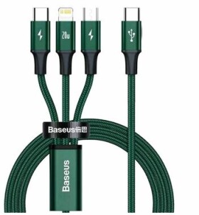 Baseus CAMLT-SC06 Rapid Serier 3v1 zelená / USB-C / MicroUSB / Lightinhg / 1.5m (CAMLT-SC06)