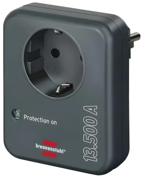 Brennenstuhl Adaptér do zásuvky antracitový / Prepäťová ochrana / 1x zásuvka / 13 500 A / IP20 / detská poistka (1506996)