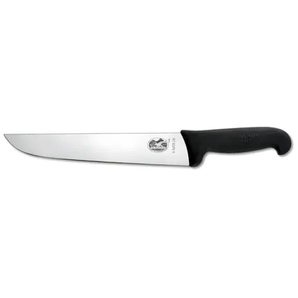 VICTORINOX Fibrox čierna / Porážací a mäsiarsky nôž / 18 cm / Hladké ostrie / Protišmyková rukoväť (5.5203.18)