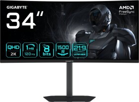 Gigabyte GIGABYTE GS34WQCA EK monitor komputerowy 86,4 cm (34") 3440 x 1440 px Wide Quad HD LCD Čierny