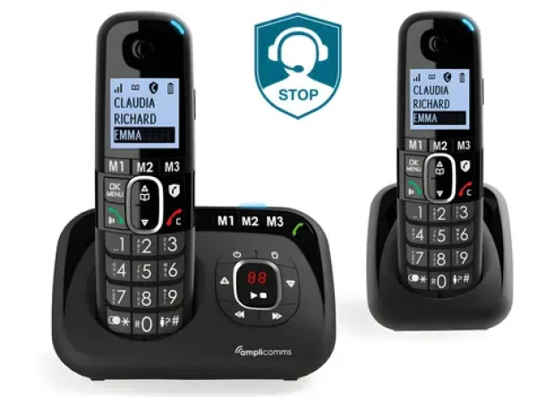 Amplicomms BigTel 1582 čierna / Telefón pre seniorov / DECT / 2 slúchadlá / záznamník / veľké tlačidlá (ATL1423358)