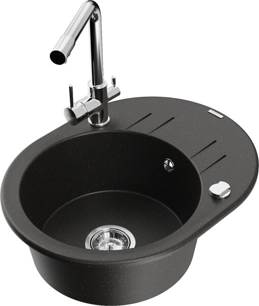 MEXEN/S MEXEN/S - Kevin granitový drez s odkvapkávačom vrátane batérie Duero, čierna/zlatá metalik 6517-75-671600-00