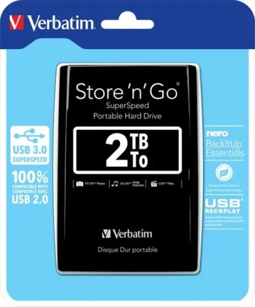 Verbatim Store 'n' Go USB 3.0 2TB čierna / Externý HDD / 2.5"/ USB 3.0 / 5 400 ot-min (53177)