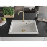MEXEN/S MEXEN/S - Elix granitový drez 1-miska 700 x 500 mm, biela, sifón zlatá 6526701005-20-G