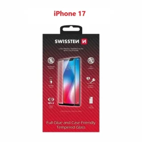 Swissten FULL GLUE COLOR FRAME CASE FRIENDLY sklo pre Apple iPhone 17 čierna (54501881)