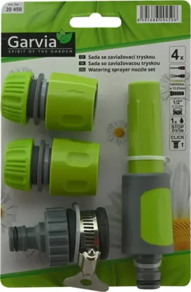 Garvia Zavlažovacia pištoľ prúdnicová so sponou / Sada 4 ks / S príslušenstvom