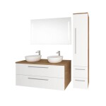 Mereo Bino, kúpeľňová skrinka s umývadlom z liateho mramoru 121 cm, biela/dub CN673M
