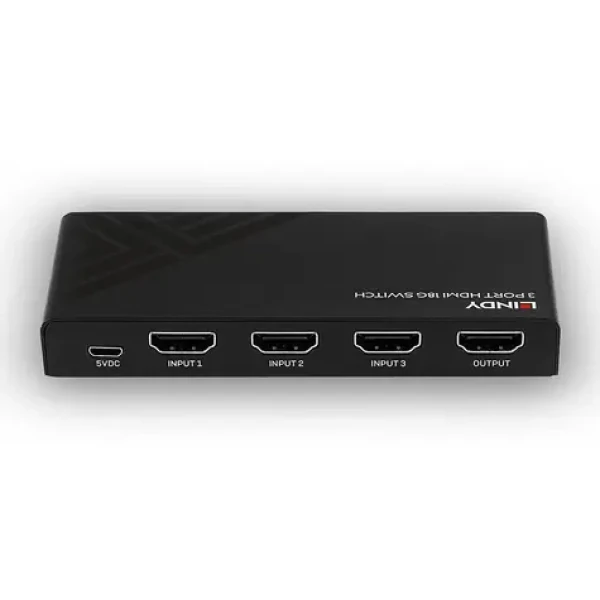 Lindy 3 Port HDMI 18G čierna / HDMI prepínač / 4K Ultra HD / HDCP 2.2 / diaľkové ovládanie (38232)