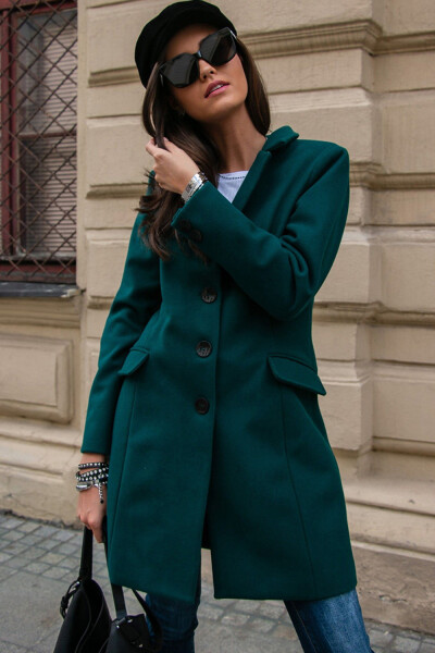 Dámsky kabát 184493 - PLA0012 tmavozelený - Roco Fashion 46