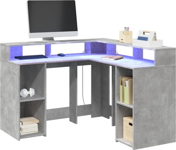VidaXL Biurko z podświetleniem LED, betonowa szarość, 130x130x91 cm