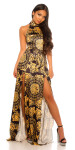 Sexy Maxi Neck Dress With Print blackyellow Einheitsgroesse