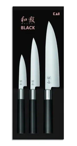 KAI Wasabi Black 67S-300 / Sada nožov / 3 ks / nerezová oceľ 6A/1K6 / 58 HRC (KAI WA67S-30)