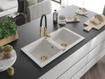 MEXEN/S MEXEN/S - Mario granitový drez 2-bowl vrátane batérie Aster, biela 6504-20-73450-57-G
