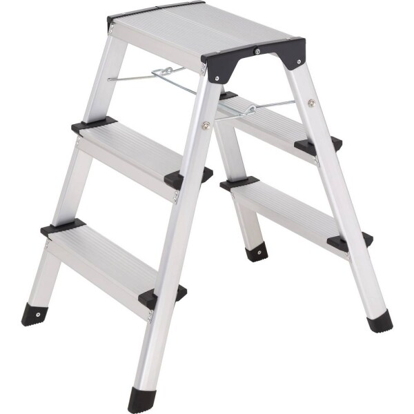 TOOLCRAFT TO-10104642 Zliatina hliníka stupňovitý dvojitý rebrík skladacie, Montáž bez náradia strieborná 2.87 kg; TO-10104642