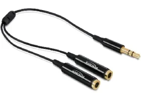 DeLock adaptér stereo jack 3.5 mm samec - 2 x stereo jack 3.5 mm samica / 25cm / čierny (65356)